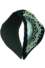 Dark Green & Multi Quirky Embellished Velvet Hair Band