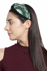 Dark Green & Multi Quirky Embellished Velvet Hair Band