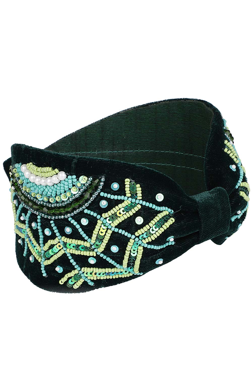 Dark Green & Multi Quirky Embellished Velvet Hair Band