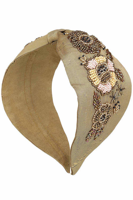 Copper & Multi Floral Embellished Faux Silk Hair Band