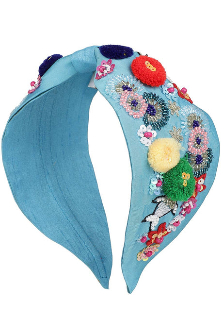 Blue & Multi Quirky Embellished Faux Silk Hair Band