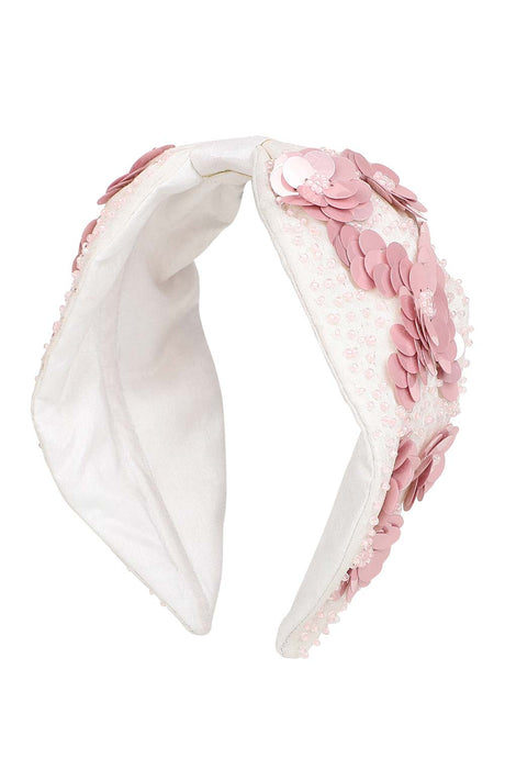 White & Pink Art Silk Floral Sequinned Hairband