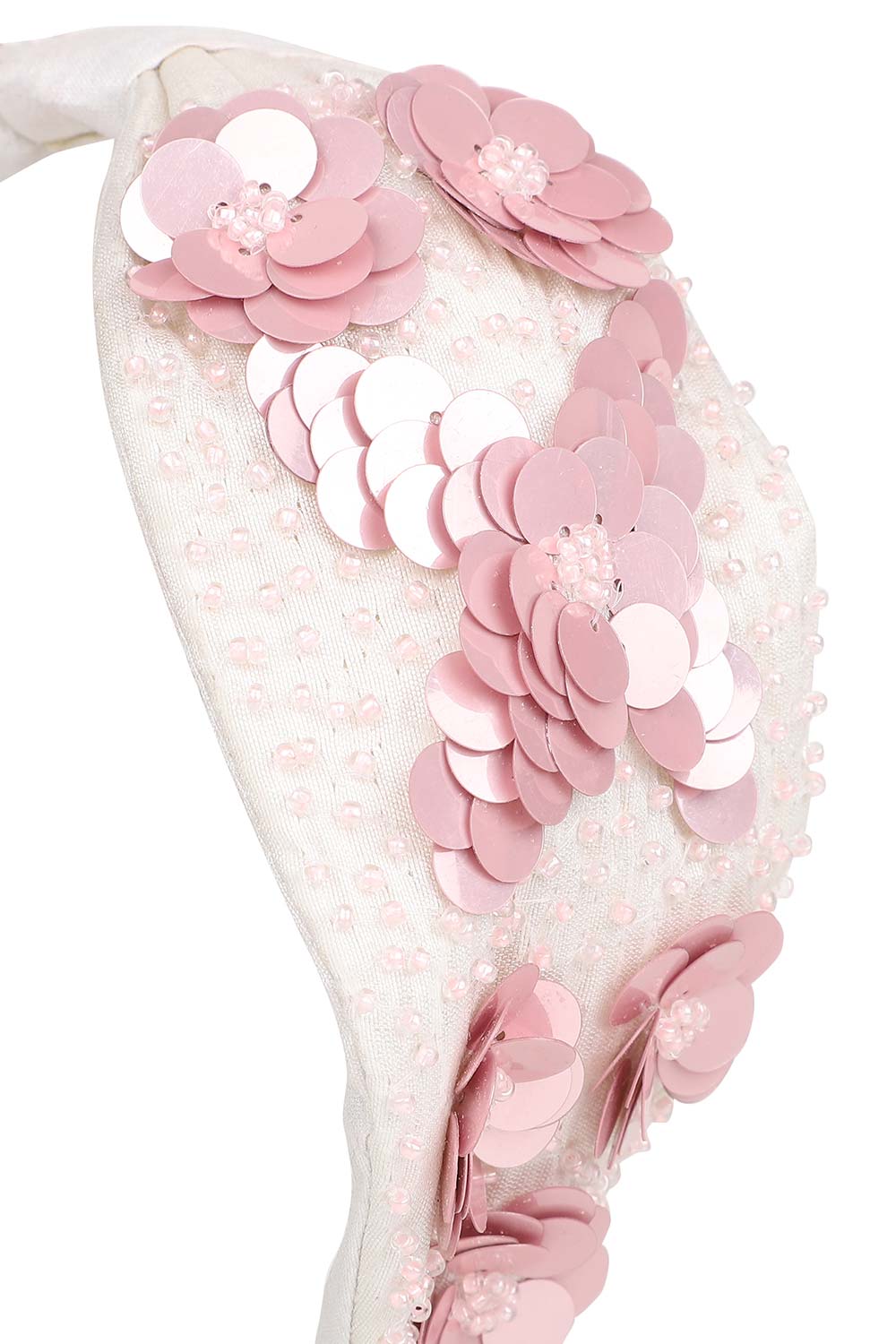 White & Pink Art Silk Floral Sequined Hairband