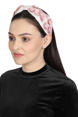 White & Pink Art Silk Floral Sequined Hairband