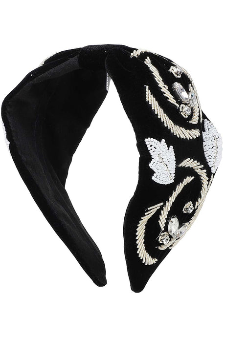 Black & Gold Velvet Embellished Hairband