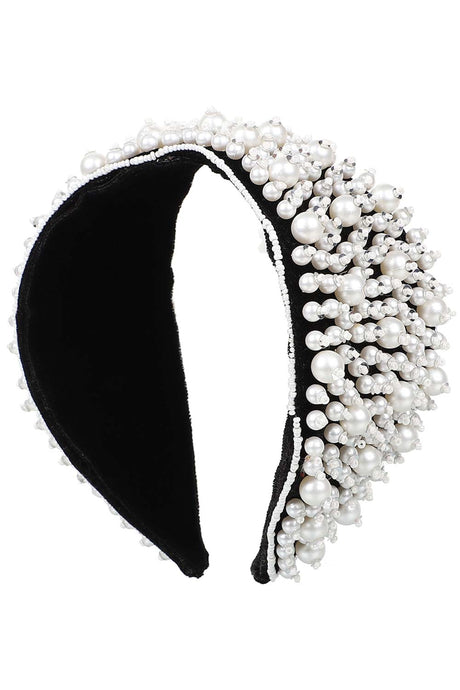 Black & White Velvet Pearl Beaded Hairband