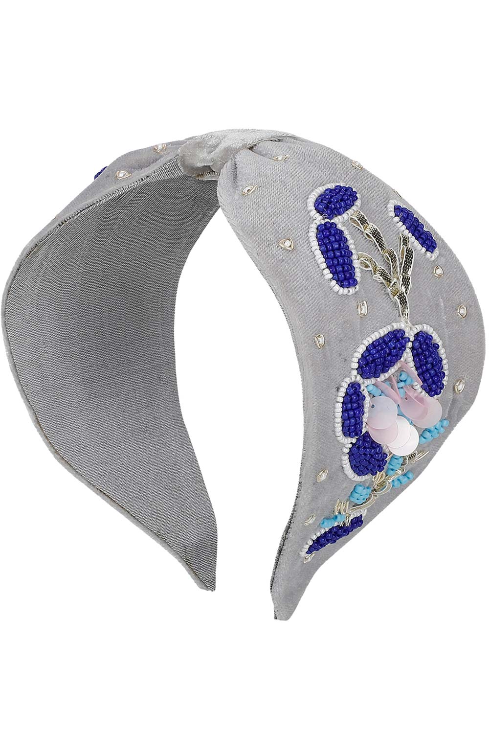 Grey & Multi Floral Velvet Hair Band