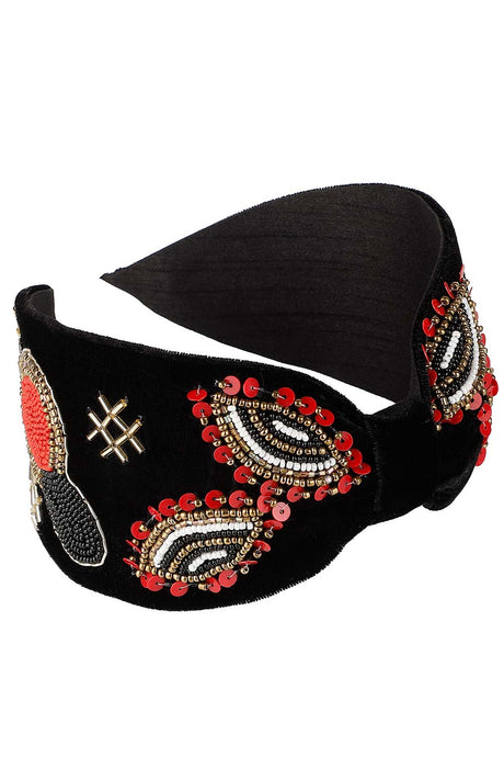 Black & Red & Gold Quirky Velvet Gold Hair Band