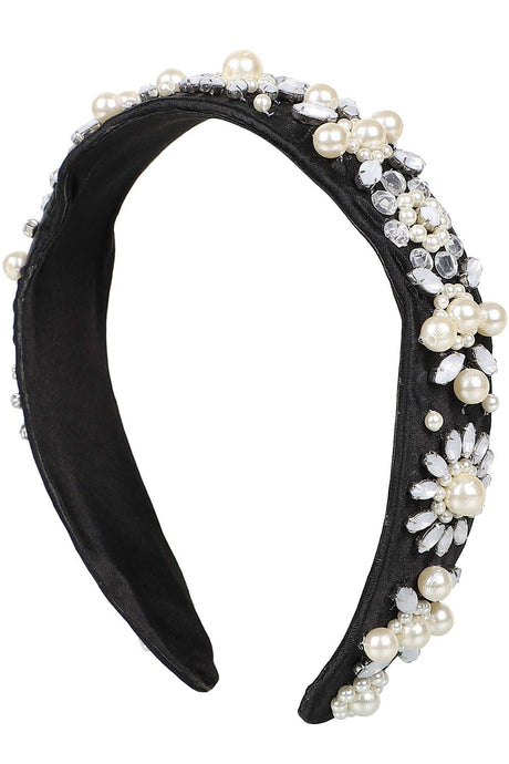 Black & White Velvet Floral Beaded Hairband