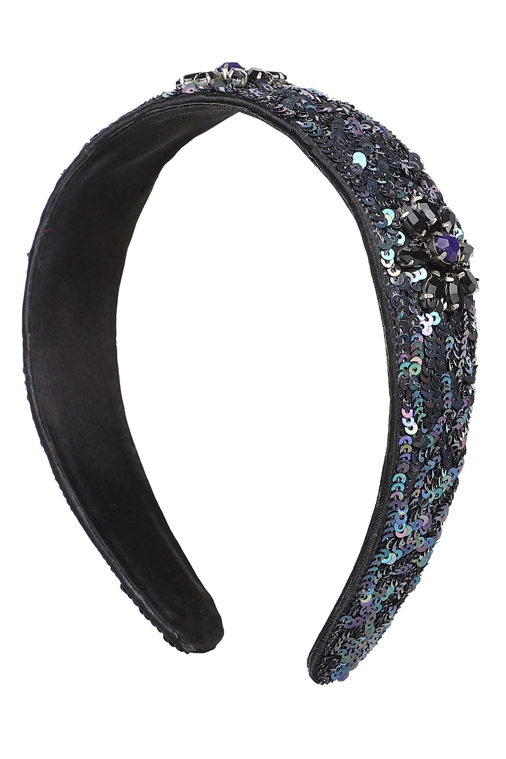 Black & Blue Faux Silk Sequined Hairband