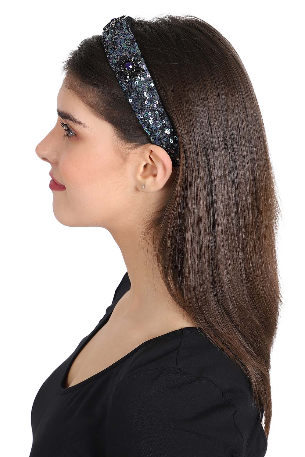 Black & Blue Faux Silk Sequined Hairband