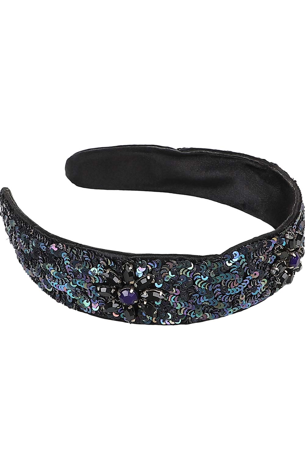 Black & Blue Faux Silk Sequined Hairband