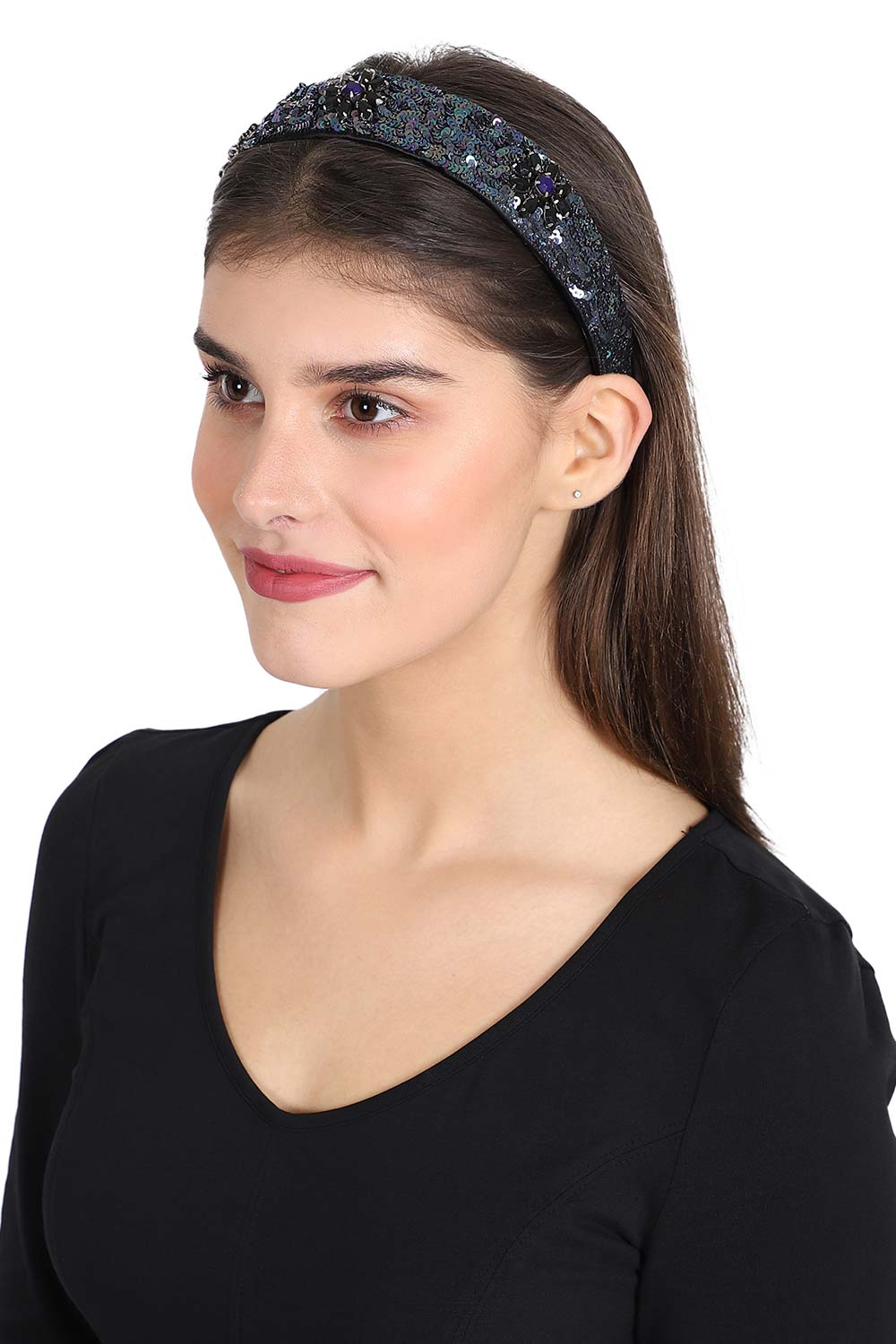 Black & Blue Faux Silk Sequined Hairband