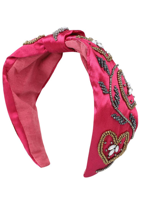 Magenta & Multi Faux Silk Floral Embellished Hairband