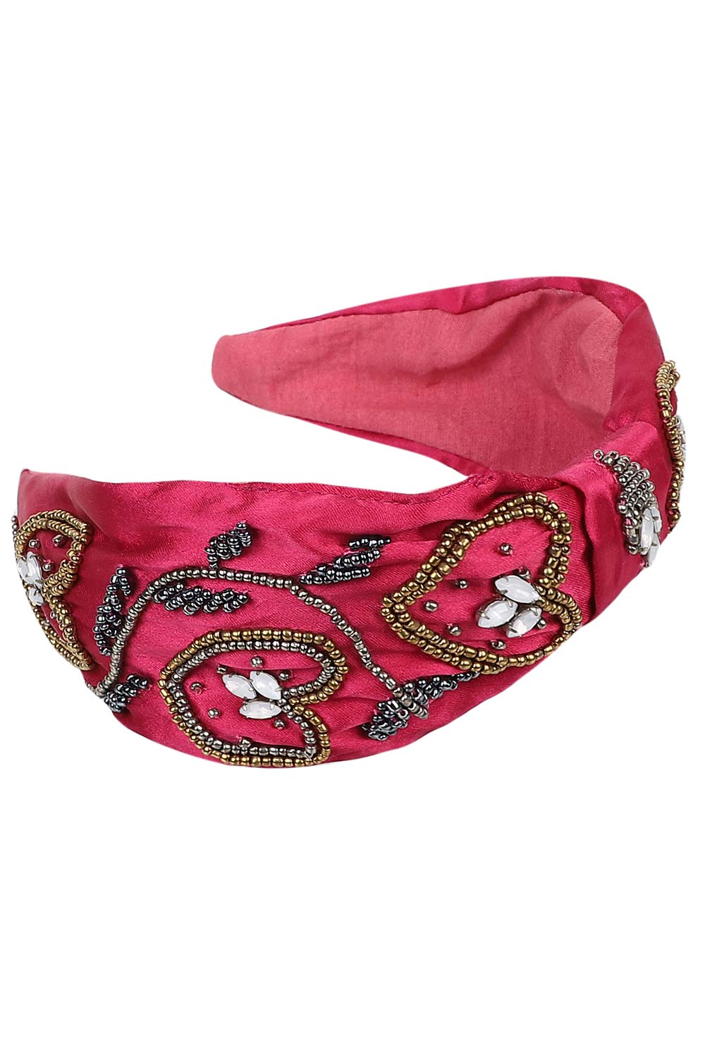 Majenta & Multi Faux Silk Floral Embellished Hairband