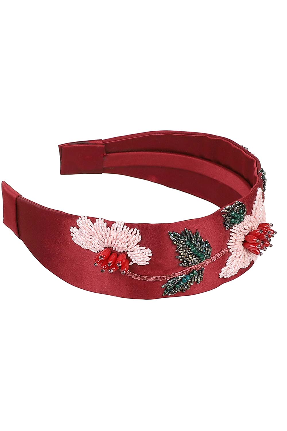 Wine & Multi Faux Silk Floral Embellished Hairband