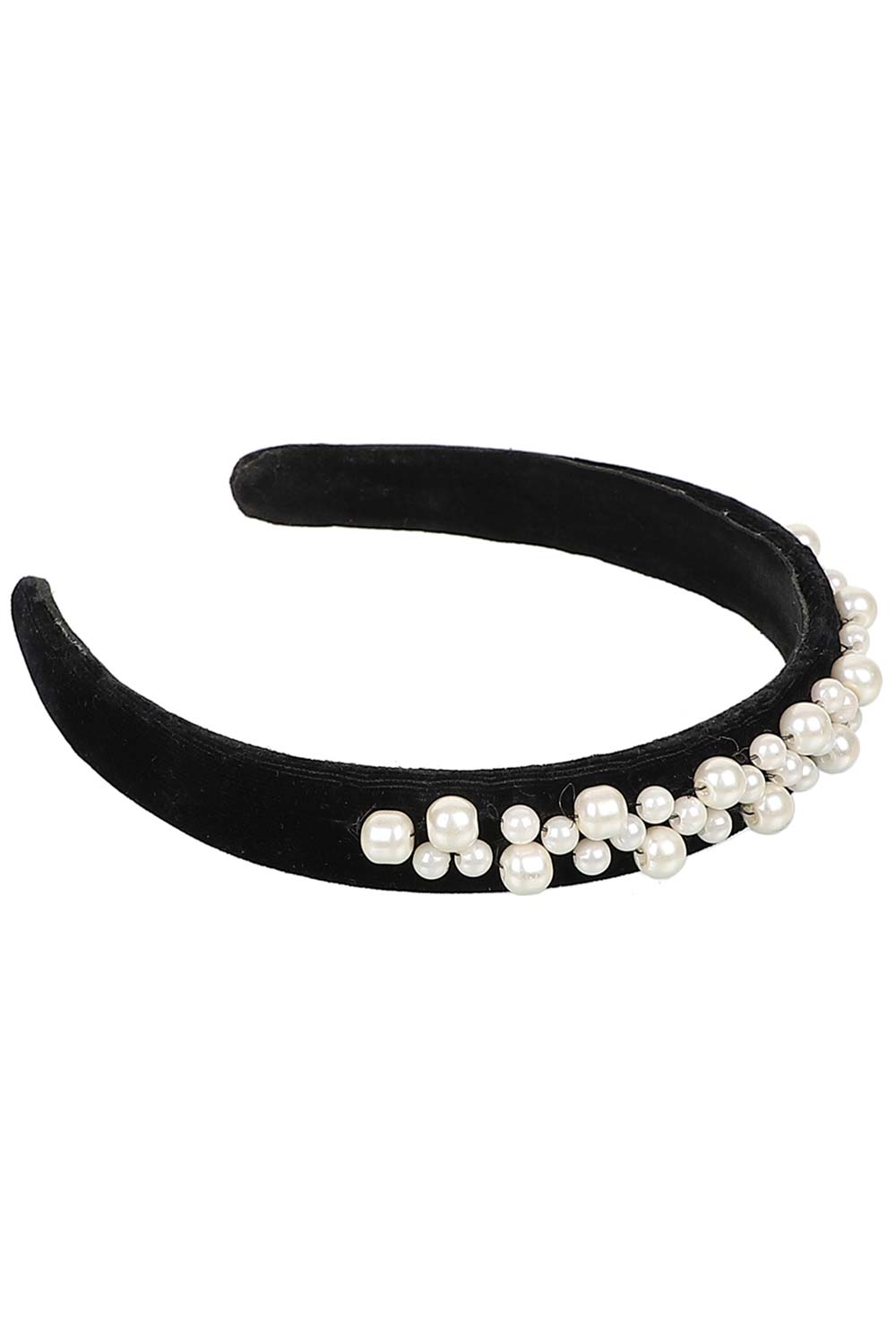 Black & White Velvet Pearl Beaded Hairband