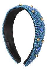 Turquoise & Gold Faux Silk Beaded Hairband