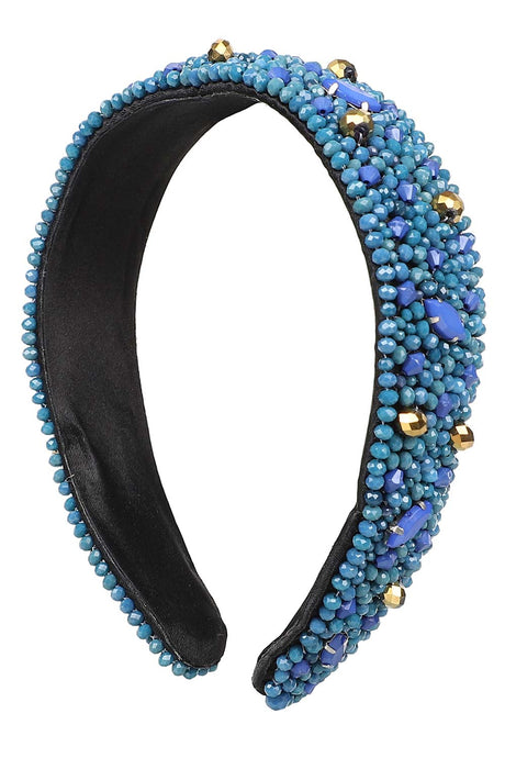 Turquoise & Gold Faux Silk Beaded Hairband