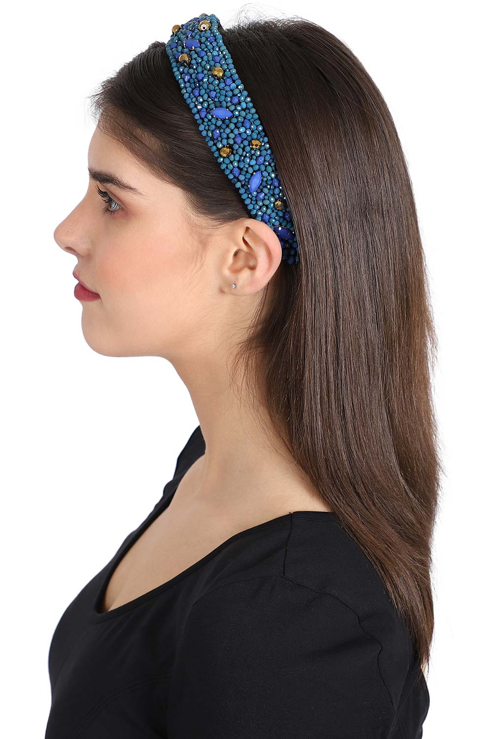 Turquoise & Gold Faux Silk Beaded Hairband