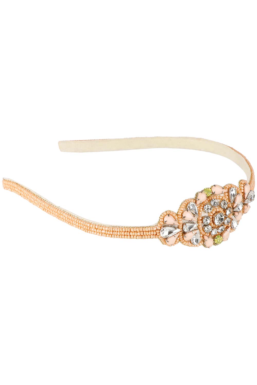 Peach & Multi Embellished Velvet Hair Band