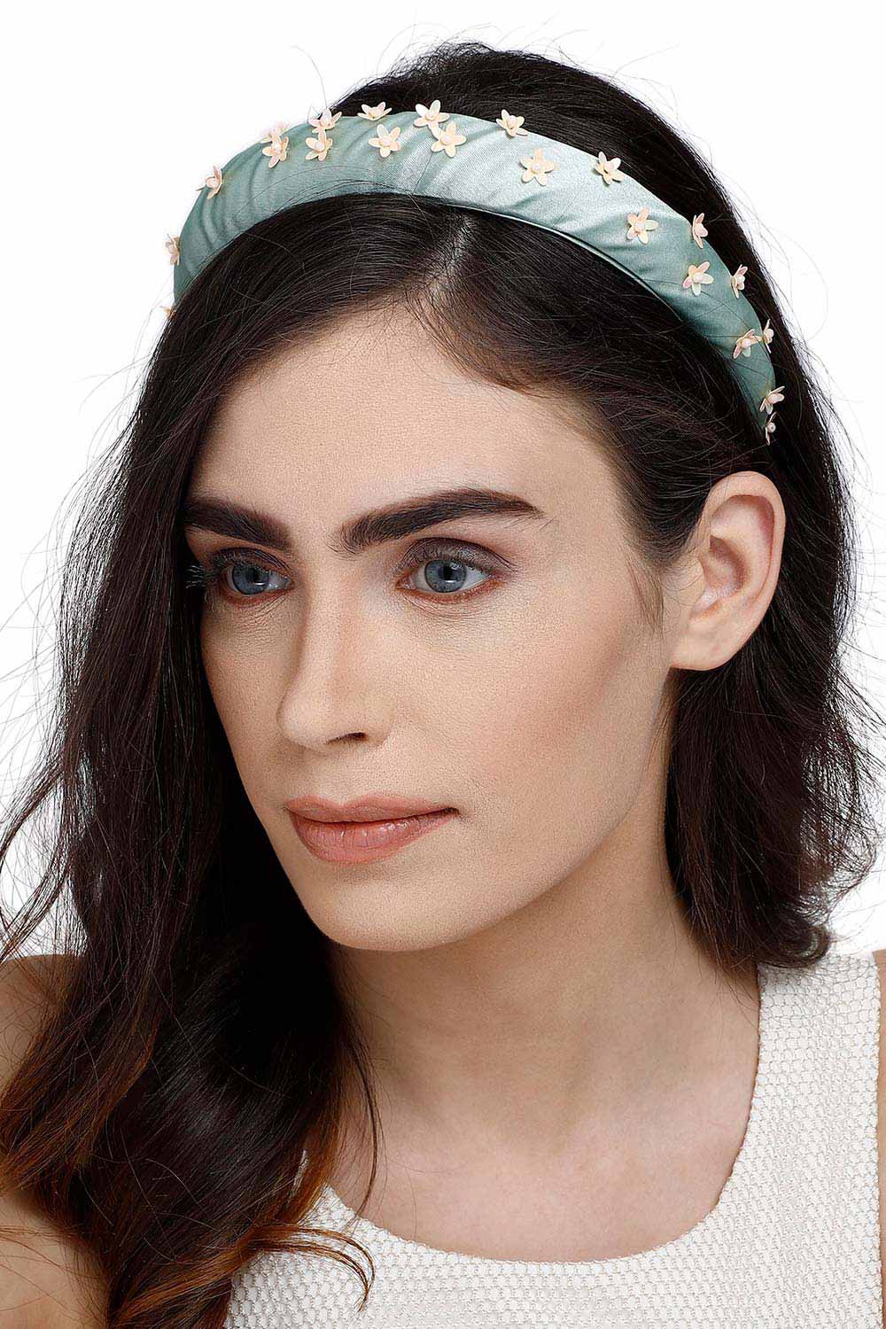 Pastel Green & Peach Floral Synthetic Hair Band