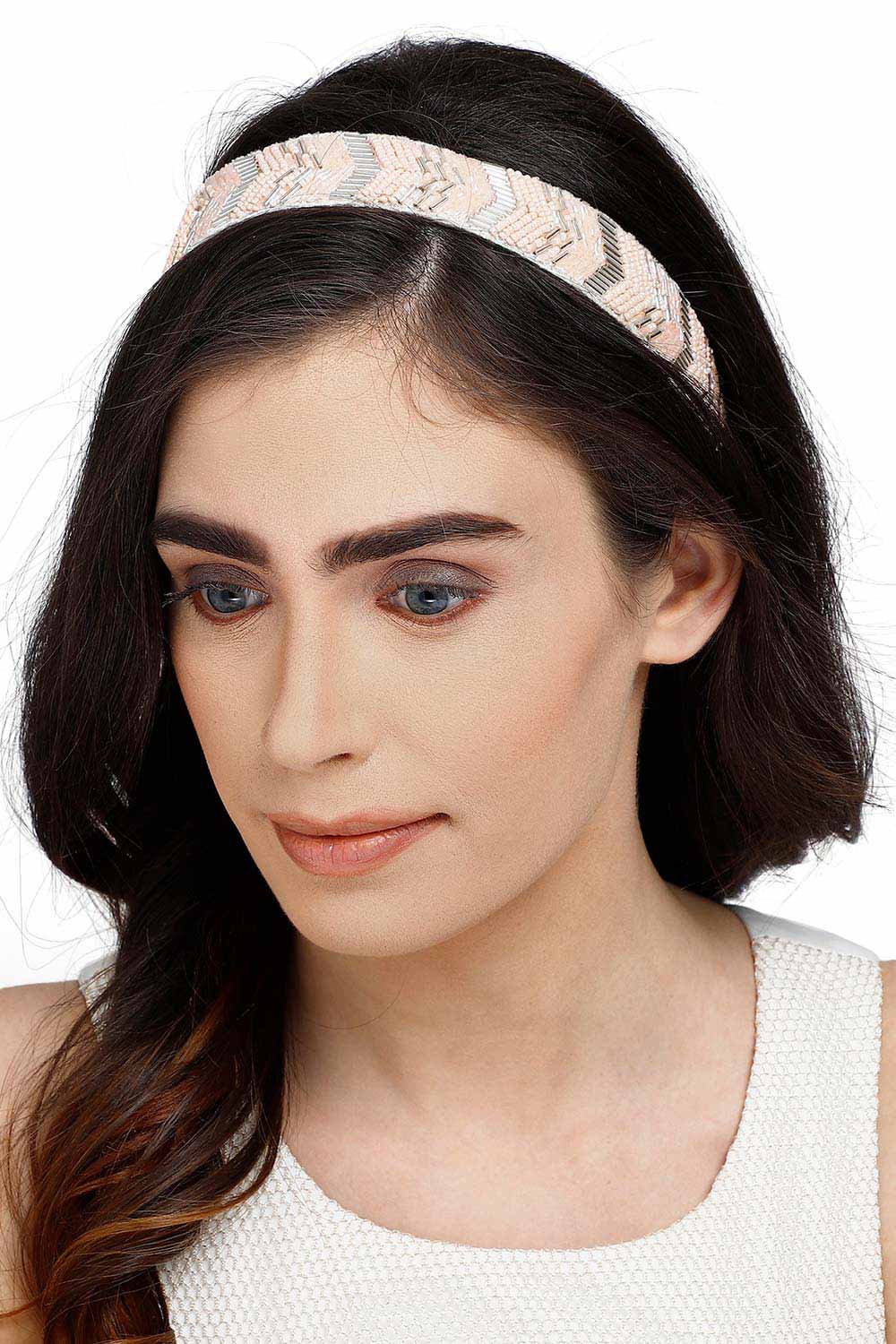 Pastel Pink & Silver Chevron Velvet Hair Band