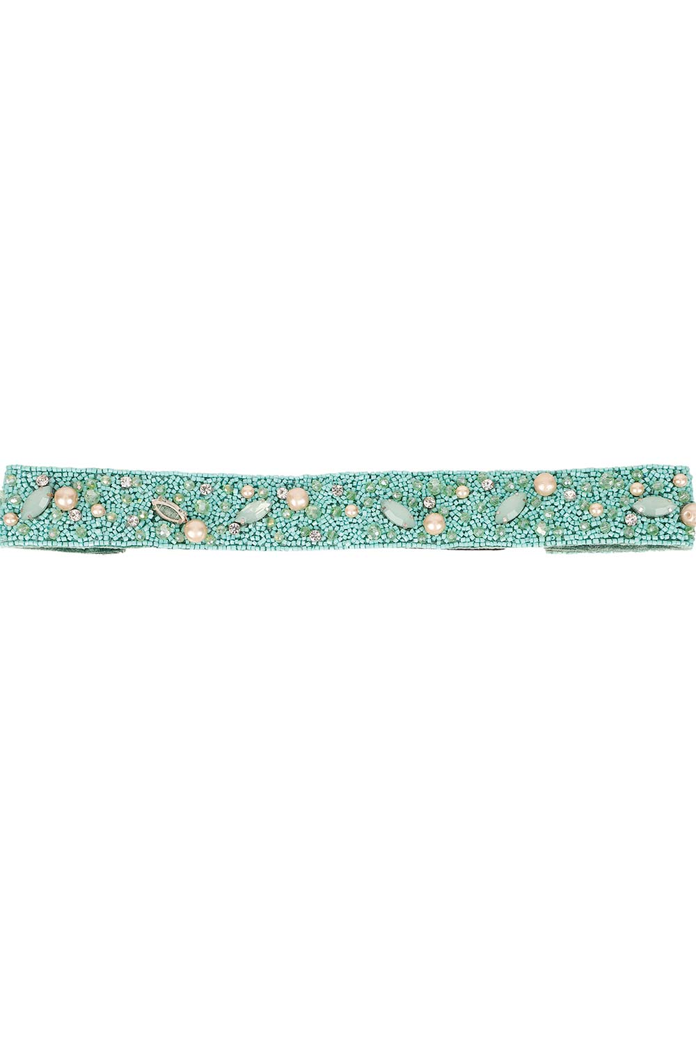 Sea Green & Multi Embellished Velvet Hair Band