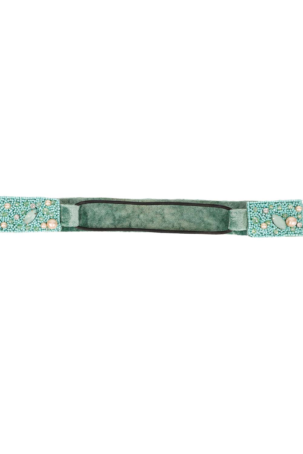 Sea Green & Multi Embellished Velvet Hair Band