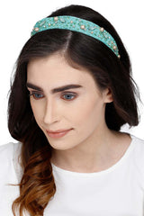 Sea Green & Multi Embellished Velvet Hair Band