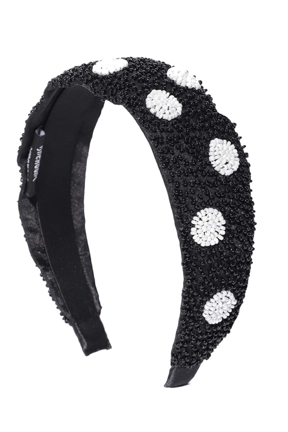 Black & White Beaded Faux Silk Hair Band