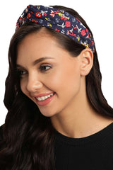 Navy & Multi Beaded Printed Cotton Hair Band