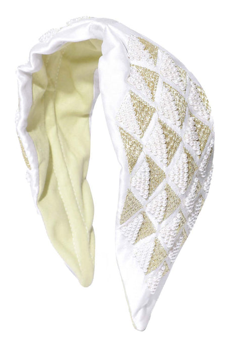 White & Gold Harlequin Embellished Satin Hair Band