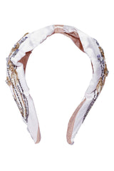 Off-White & Multi Floral Embellished Satin Hair Band