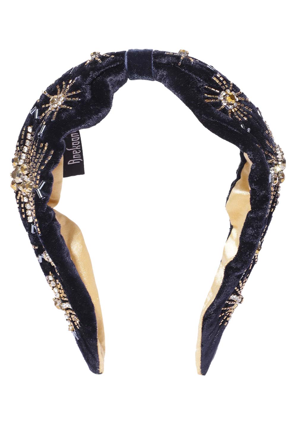 Dark Navy & Gold Medallion Embellished Velvet Hair Band