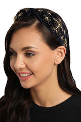 Dark Navy & Gold Medallion Embellished Velvet Hair Band