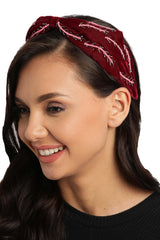 Wine & Multi Botanical Embellished Velvet Hair Band