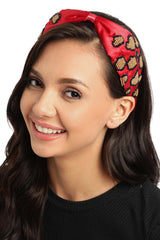 Red & Multi Leopard Embellished Satin Hair Band