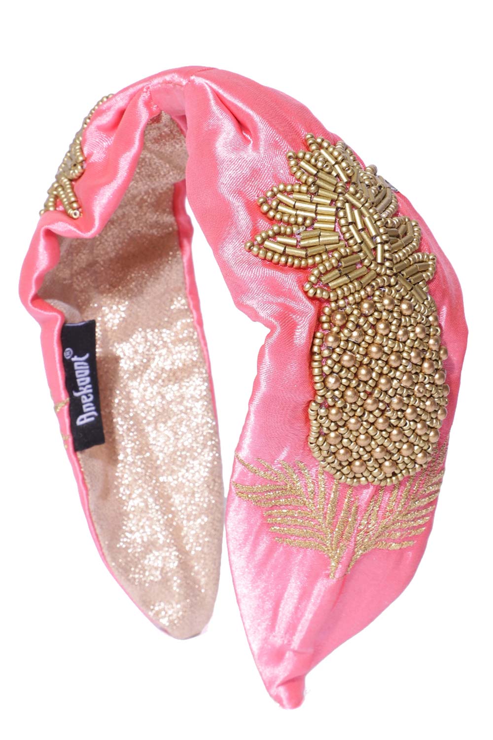 Pink & Gold Tropical Embellished Satin Hair Band