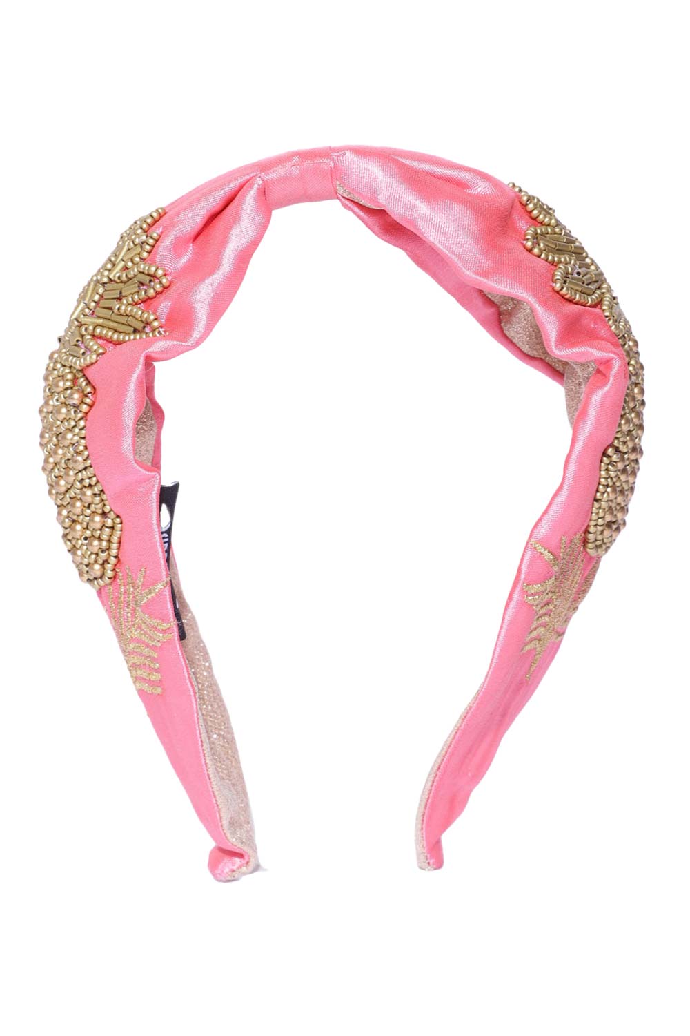 Pink & Gold Tropical Embellished Satin Hair Band