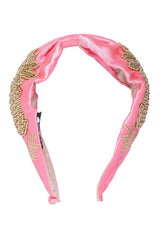 Pink & Gold Tropical Embellished Satin Hair Band