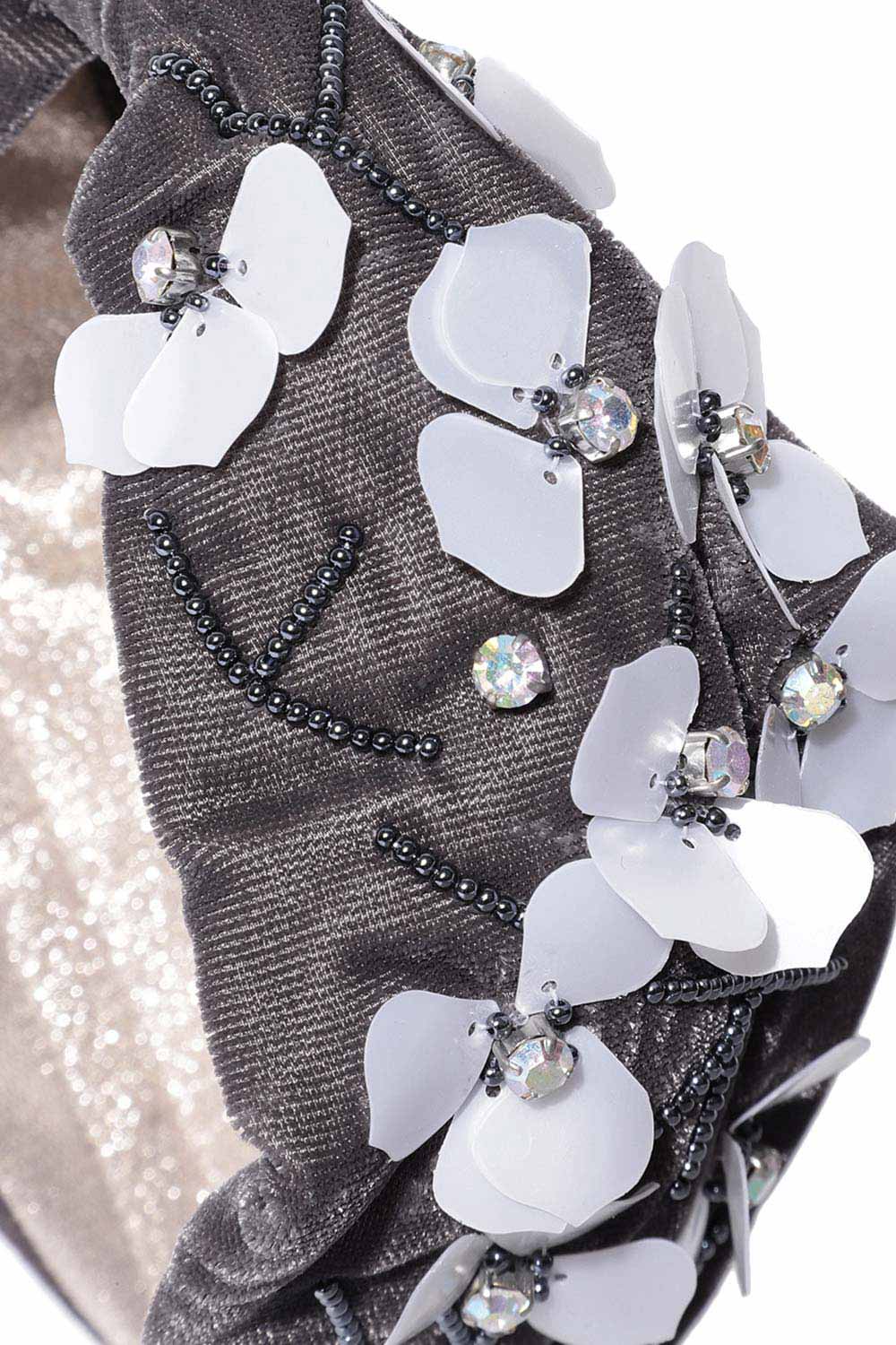 Grey & White Floral Embellished Velvet Hair Band