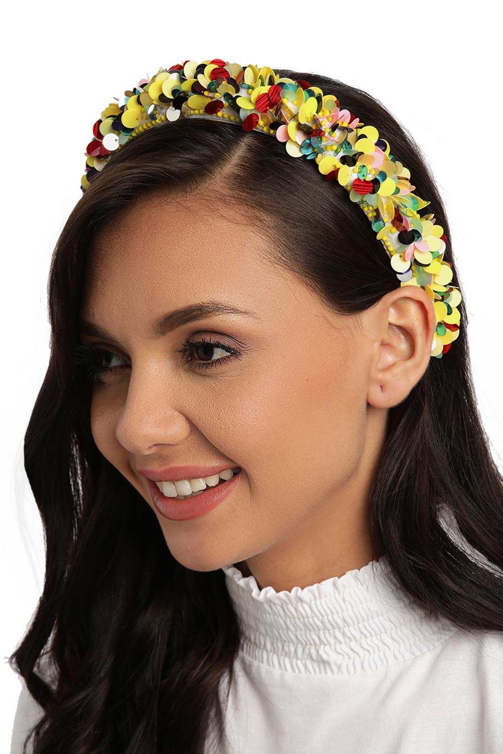 Yellow & Multi Embellished Cotton Hair Band