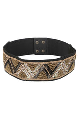 Embellished Waist Belt In Black & Gold (Dull)