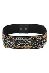 Embellished Waist Belt In Black & Gold