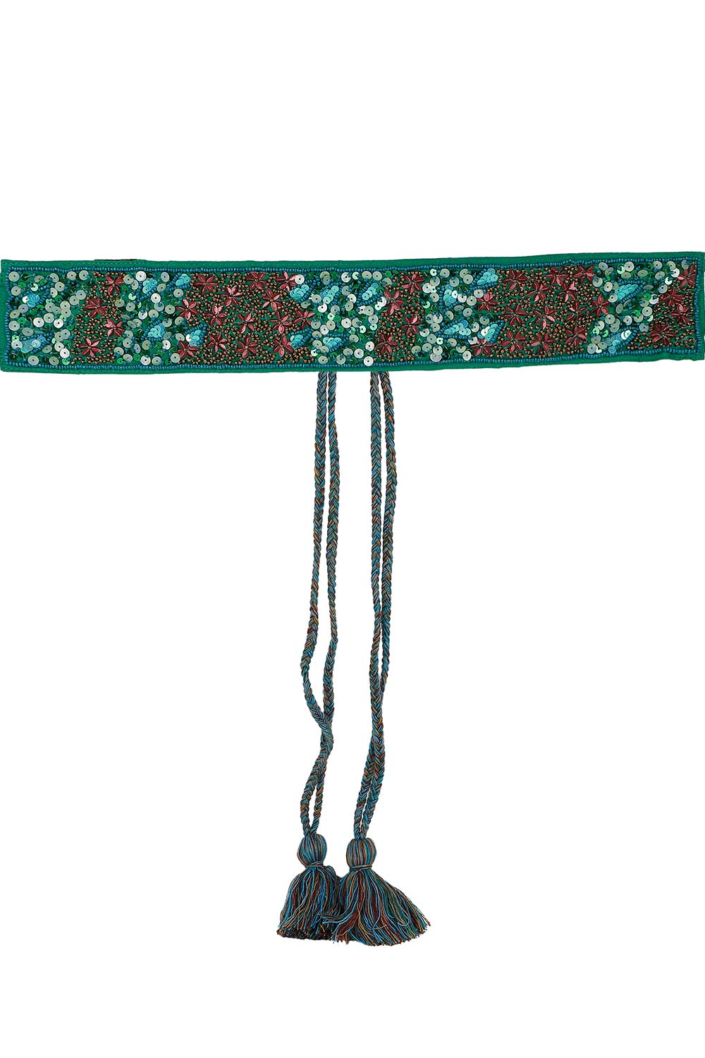 Floral Embellished Waist Belt in Parrot Green & Multi