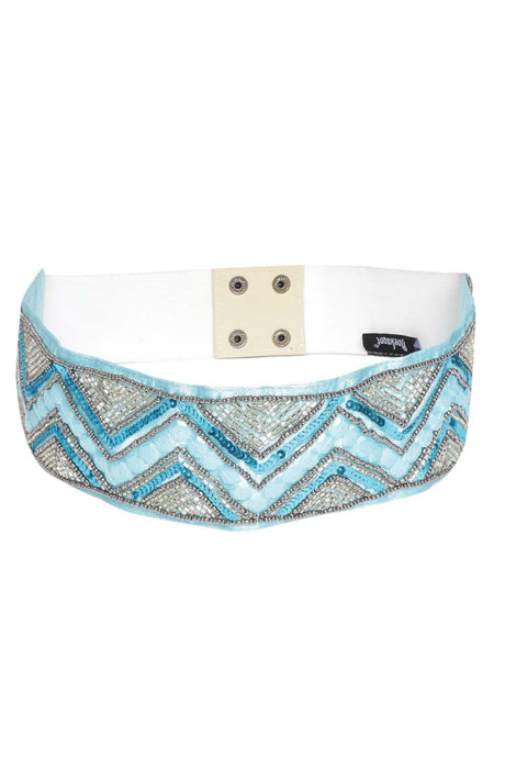 Buy Chevron Bead Work Waist Belt in Sky Blue & Silver Online