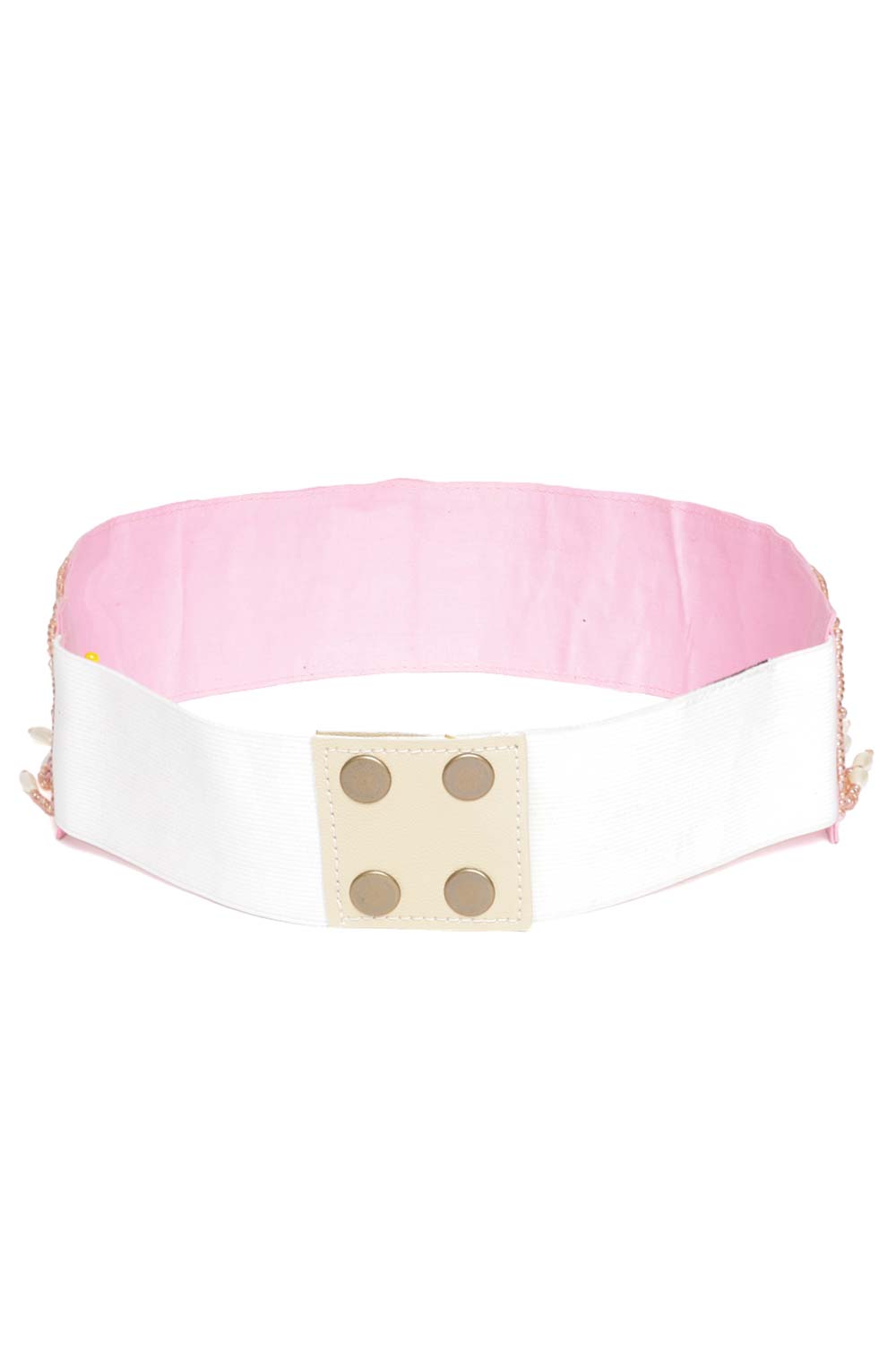 Striped Bead Work Waist Belt In Baby Pink & Multi