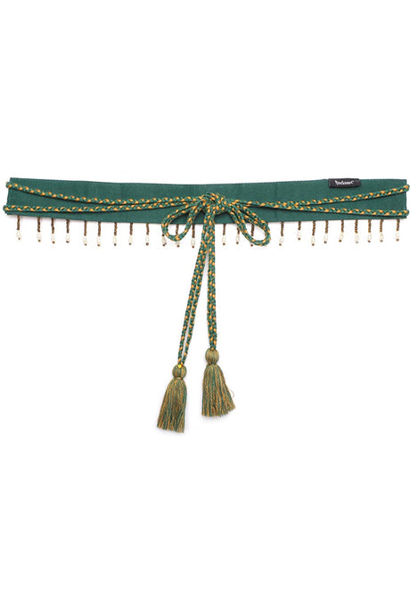 Geometric Bead Work Waist Belt In Dark Green & Multi