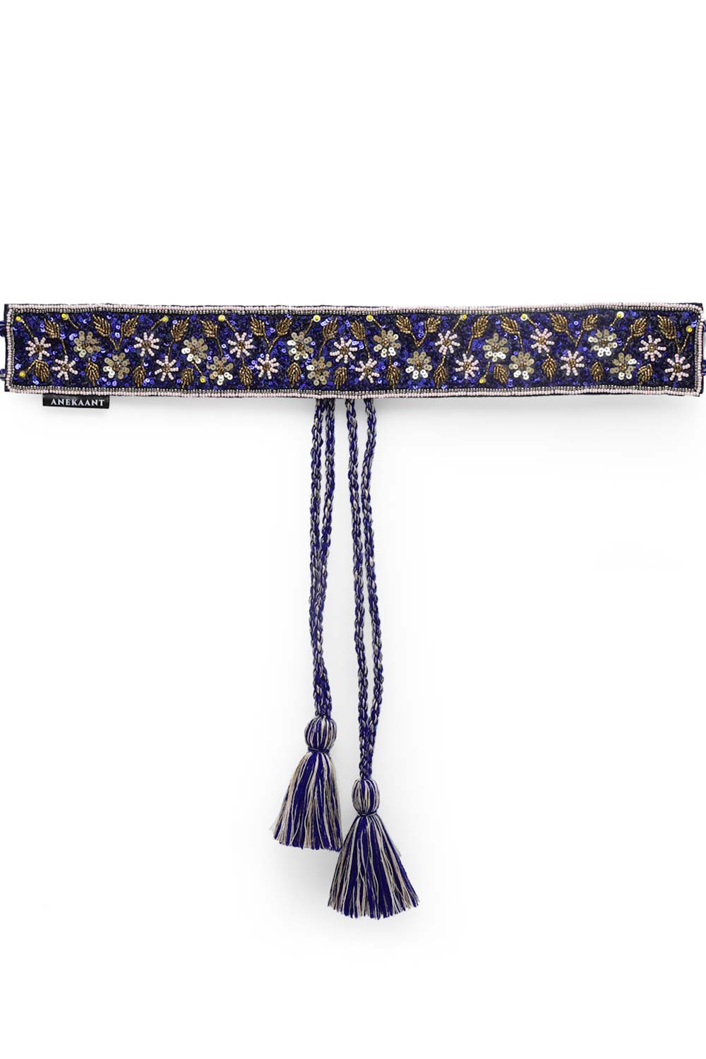 Floral Sequins Work Waist Belt In Royal Blue & Multi